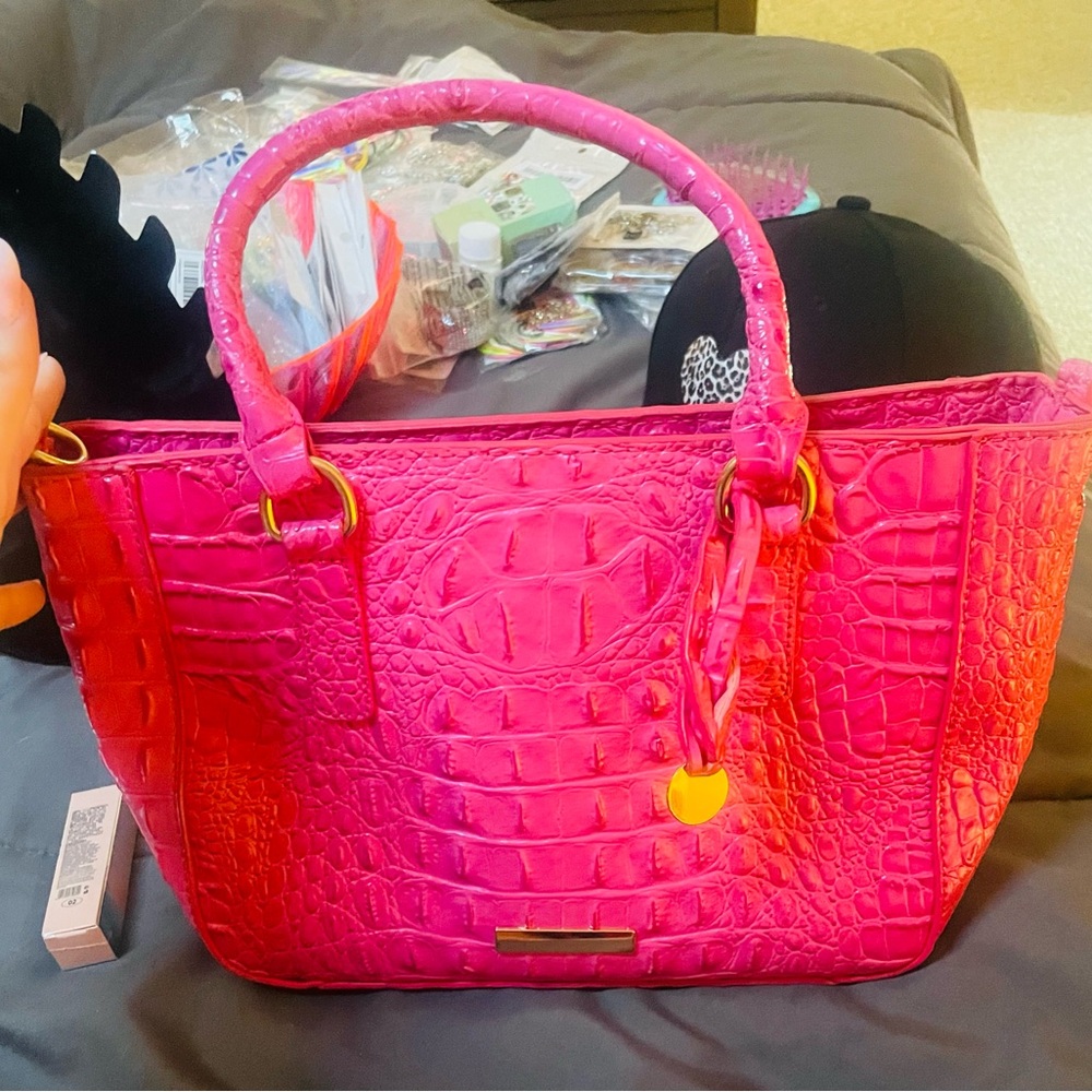 Vibrant Pink Crocodile-Embossed Women's Handbag